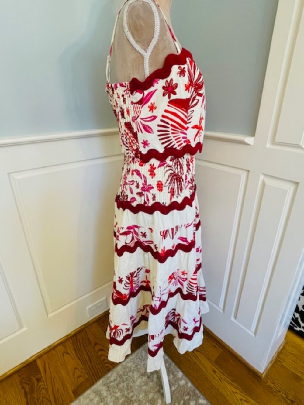 Caroline Constas Linen Blend 2 PC Skirt Crop Top Euro Set Ric Rac Trim NWT Large - Picture 5 of 11